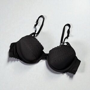 Aerie Everyday Loves Underwire Padded Lace Overlay Black Bra 36B #2027